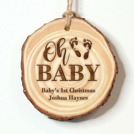 Oh Baby with Baby Feet Real Wood Ornament